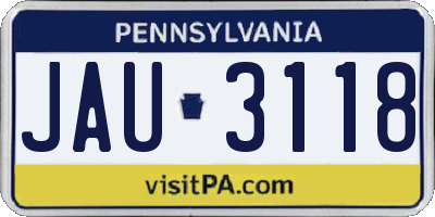 PA license plate JAU3118