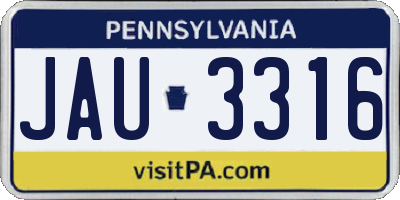 PA license plate JAU3316