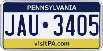 PA license plate JAU3405