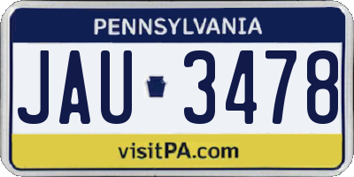 PA license plate JAU3478