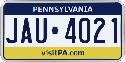 PA license plate JAU4021