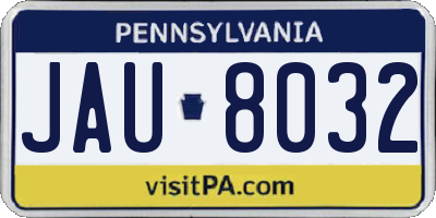 PA license plate JAU8032