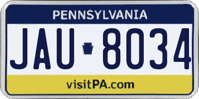 PA license plate JAU8034