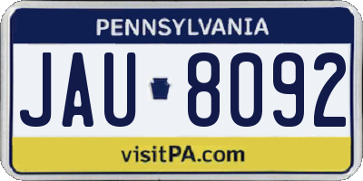 PA license plate JAU8092