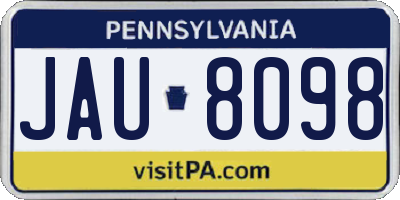 PA license plate JAU8098