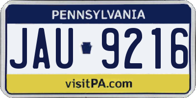 PA license plate JAU9216