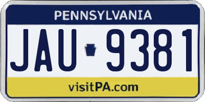 PA license plate JAU9381