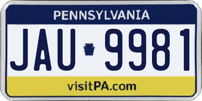 PA license plate JAU9981