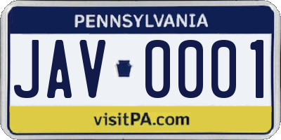 PA license plate JAV0001