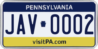 PA license plate JAV0002