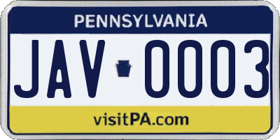 PA license plate JAV0003