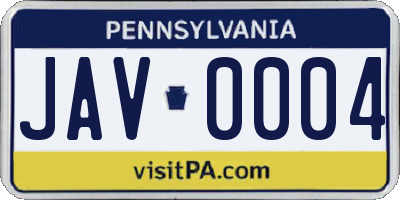 PA license plate JAV0004