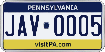 PA license plate JAV0005