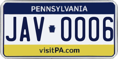 PA license plate JAV0006