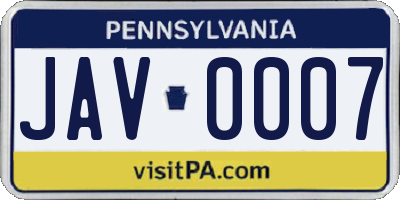 PA license plate JAV0007