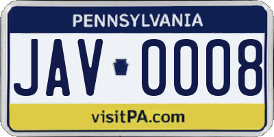 PA license plate JAV0008