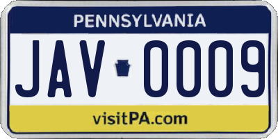 PA license plate JAV0009