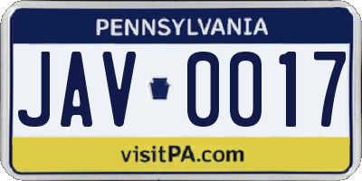 PA license plate JAV0017