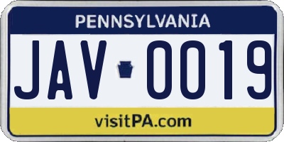 PA license plate JAV0019