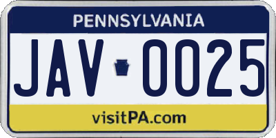 PA license plate JAV0025