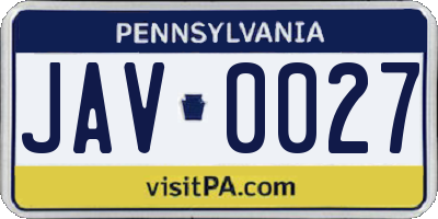 PA license plate JAV0027