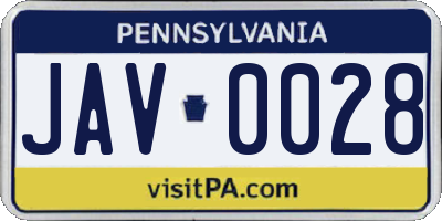 PA license plate JAV0028