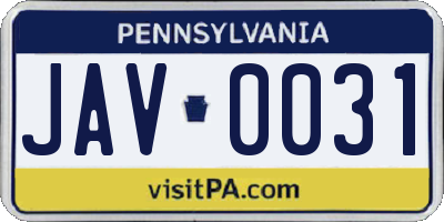 PA license plate JAV0031