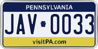 PA license plate JAV0033