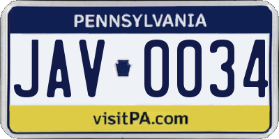 PA license plate JAV0034