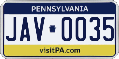 PA license plate JAV0035