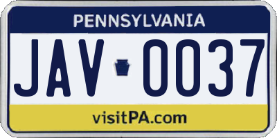 PA license plate JAV0037