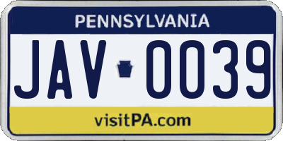 PA license plate JAV0039