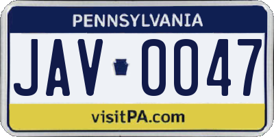 PA license plate JAV0047