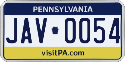 PA license plate JAV0054