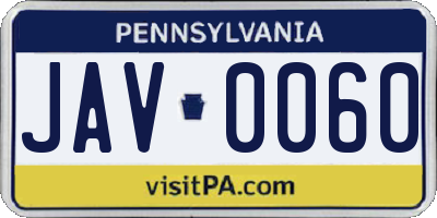 PA license plate JAV0060