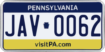 PA license plate JAV0062