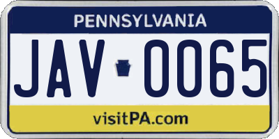 PA license plate JAV0065