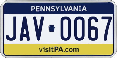 PA license plate JAV0067