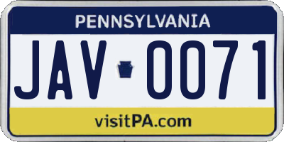 PA license plate JAV0071