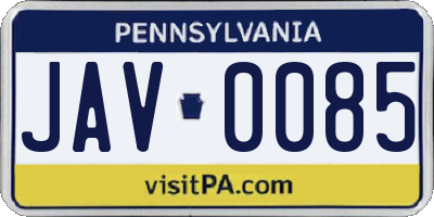 PA license plate JAV0085