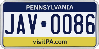 PA license plate JAV0086