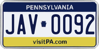 PA license plate JAV0092