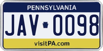 PA license plate JAV0098