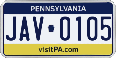 PA license plate JAV0105