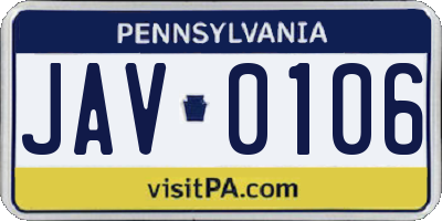 PA license plate JAV0106