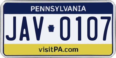 PA license plate JAV0107