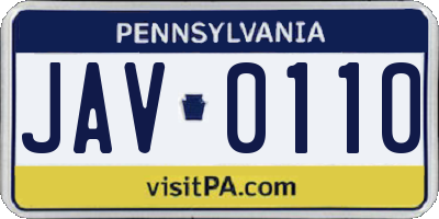 PA license plate JAV0110