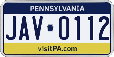 PA license plate JAV0112