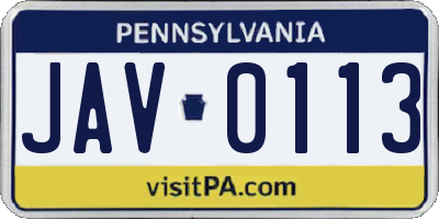 PA license plate JAV0113