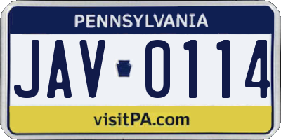 PA license plate JAV0114